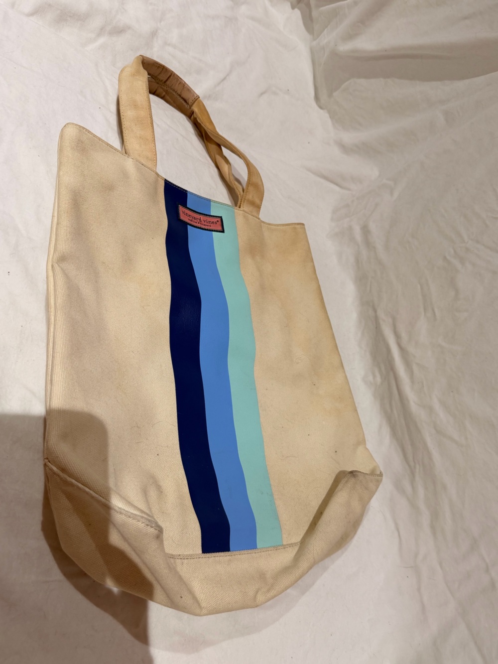 Vineyard Vines Canvas Tote with Blue Stripe Accent